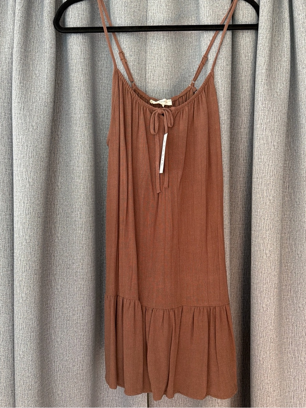 PacSun Brown Tie-Front Ruffle Hem Spaghetti Strap Mini Dress